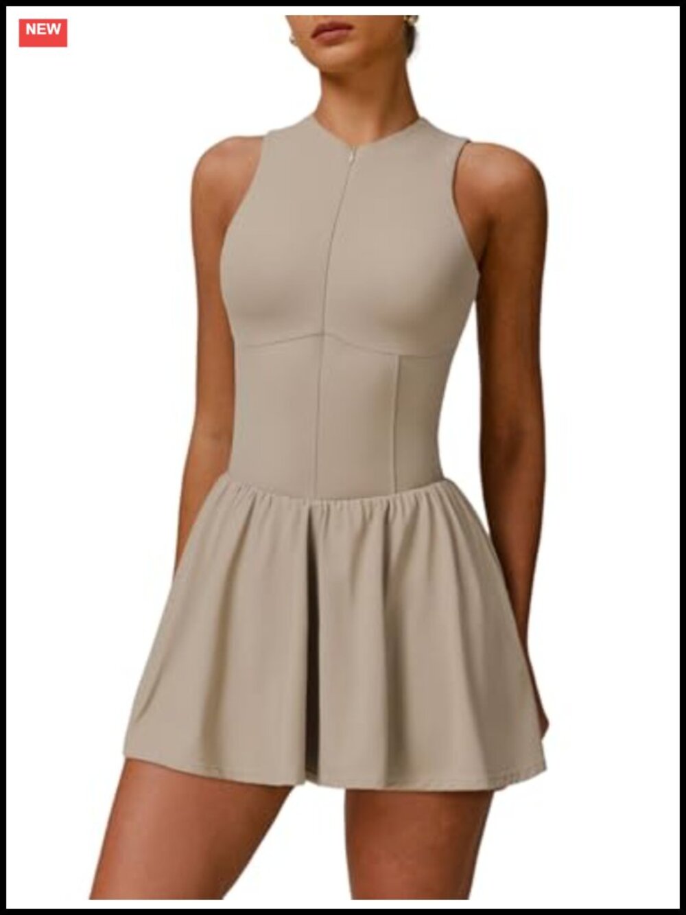 Tennis Golf Dress Built-in Bra Shorts Pockets Zipper A-Line Active